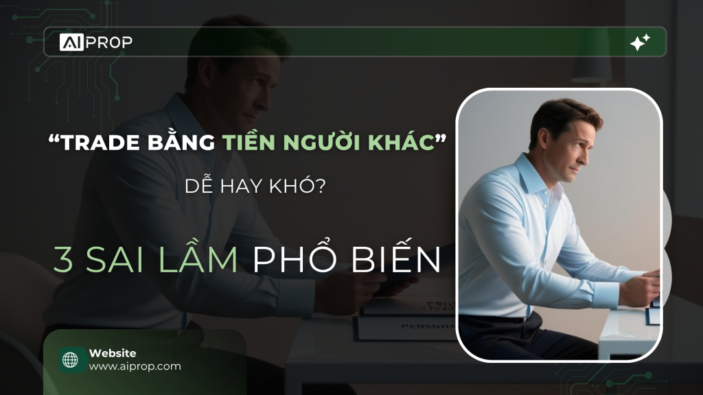 Banner AI Prop: Trade bằng tiền người khác dễ hay khó? 3 sai lầm phổ biến, người đàn ông ngồi bàn làm việc