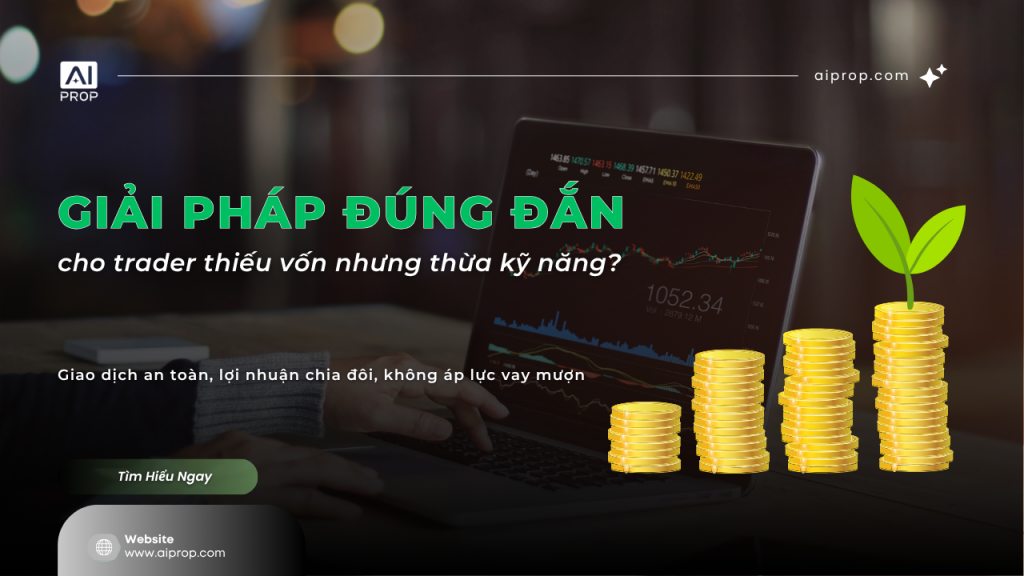 Banner Giải pháp đúng đắn cho trader thiếu vốn nhưng thừa kỹ năng, chồng xu vàng tăng dần và mầm cây