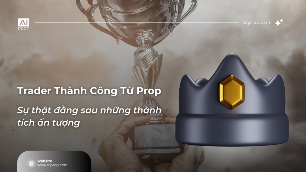 Banner “Trader thành công từ prop – Sự thật đằng sau những thành tích ấn tượng” với vương miện 3D