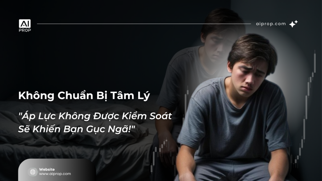 Banner “Không chuẩn bị tâm lý – Áp lực không được kiểm soát sẽ khiến bạn gục ngã” với chàng trai căng thẳng
