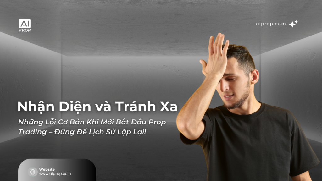 Banner “Nhận diện và tránh xa những lỗi cơ bản khi mới bắt đầu prop trading” với người đàn ông ôm trán