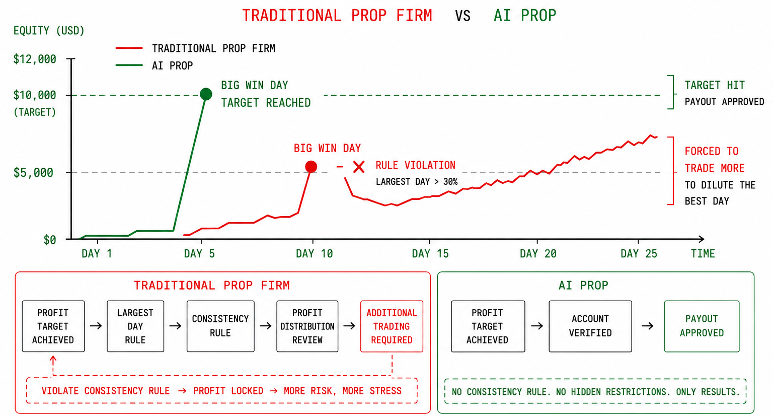 Figure 3: Profit Shape Comparison - AIProp vs. Traditional Prop Firms