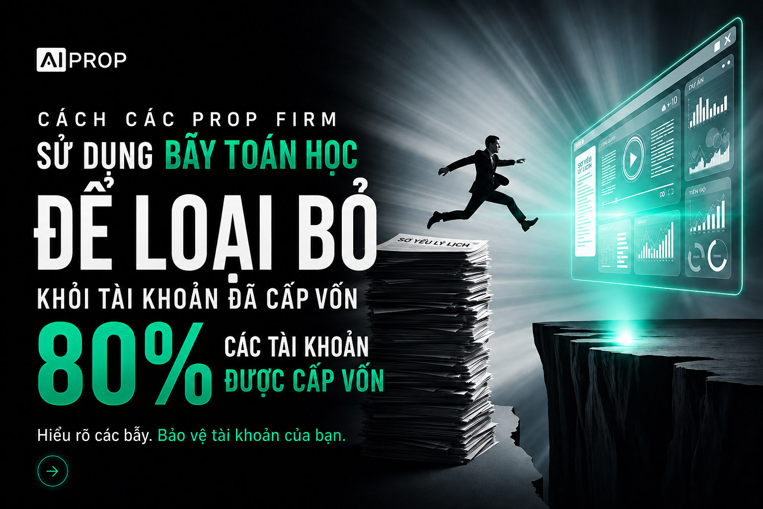 Banner AI Prop 'Cách các prop firm sử dụng bẫy toán học để loại bỏ 80% tài khoản được cấp vốn'